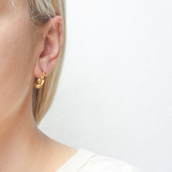 Gold Small Hoop with Bead and Wire Wrapping Post Earring