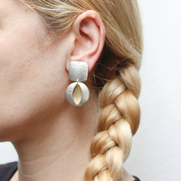 Square with Layered Cutout Discs Post or Clip Earring