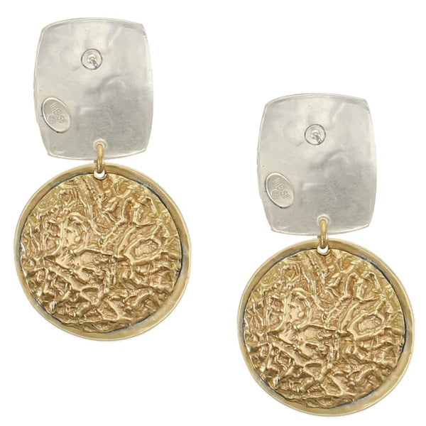 Rounded Rectangle w/ Frame & Crinkle Disc Post/Clip Earring