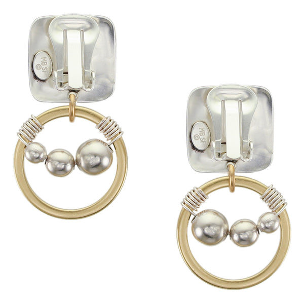 Square with Ring, Beads, & Wire Wrap Clip Earring