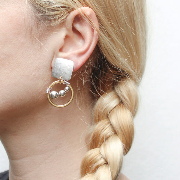 Square with Ring, Beads, & Wire Wrap Clip Earring