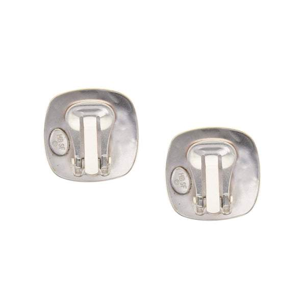 Large Dished Disc with Domed Rounded Square Clip or Post Earring