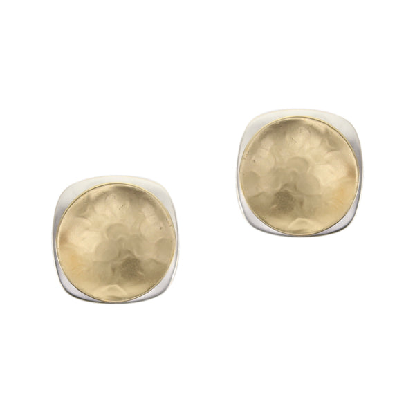 Large Dished Disc with Domed Rounded Square Clip or Post Earring