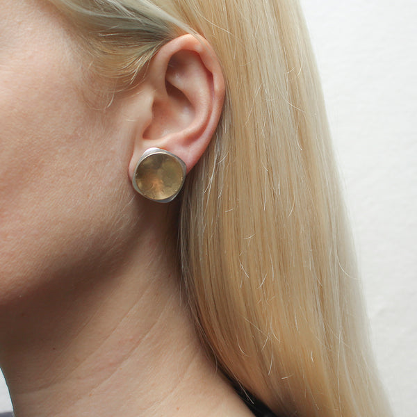 Large Dished Disc with Domed Rounded Square Clip or Post Earring