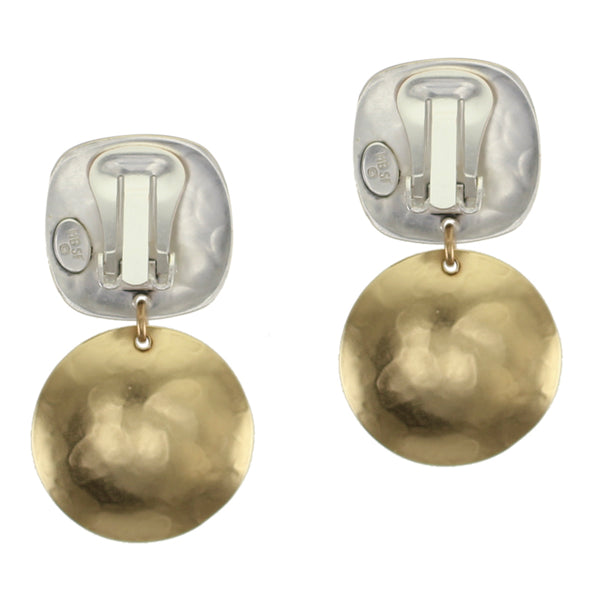 Rounded Square with Dished Disc Clip or Post Earring