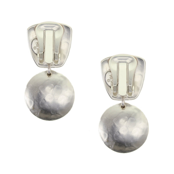 Tapered Square with Tiered and Layered Dished Discs Clip or Post Earring