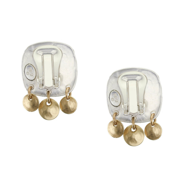 Large Rounded Square with Three Dished Discs Clip or Post Earring