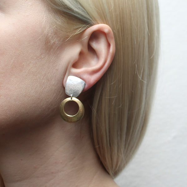 Tapered Square with Back To Back Cutout Discs Clip or Post Earring