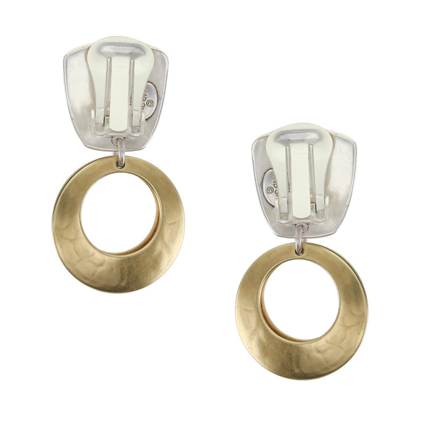 Tapered Square with Back To Back Cutout Discs Clip or Post Earring