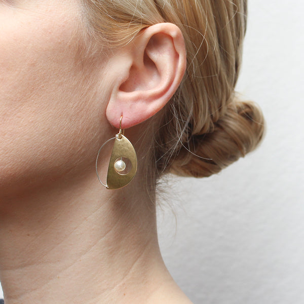 Large Cutout Crescent with Wire and Pearl Wire Earring