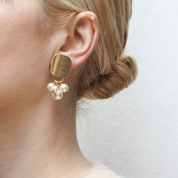 Dished Oval with Pearl Cluster Clip or Post Earring