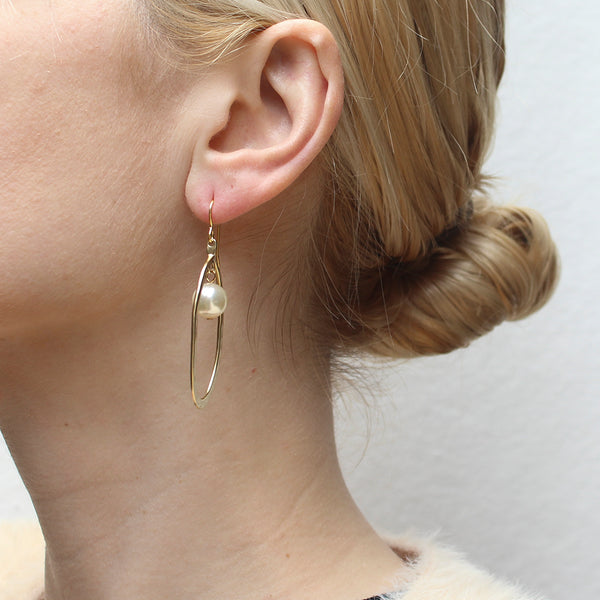 Oval Hoop with Pearl Wire Earring