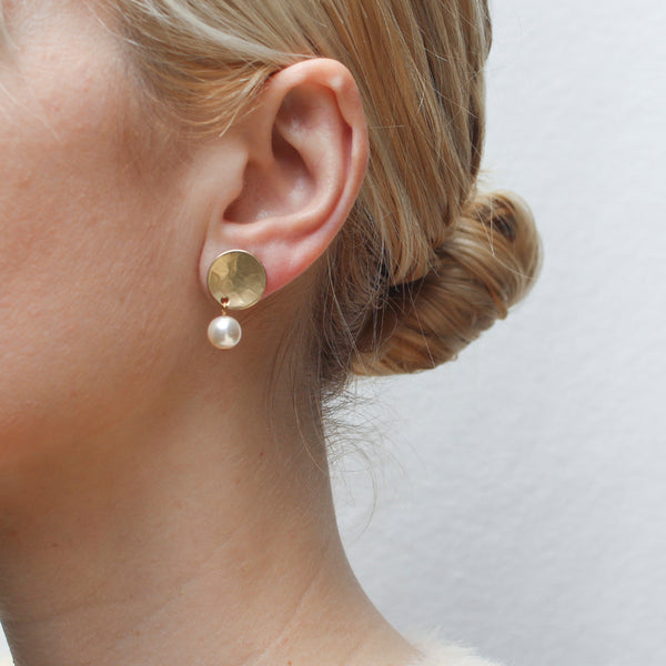 Disc with Hanging Pearl Post Earring