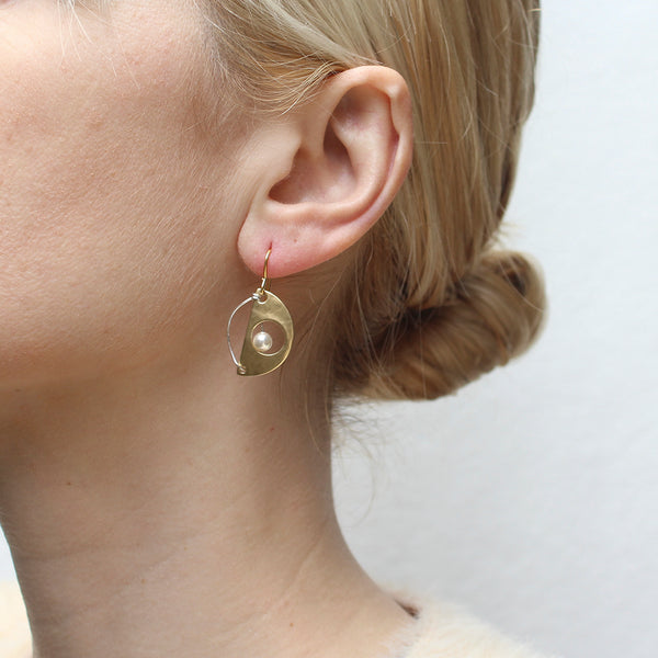 Small Cutout Crescent with Wire and Pearl Wire Earring