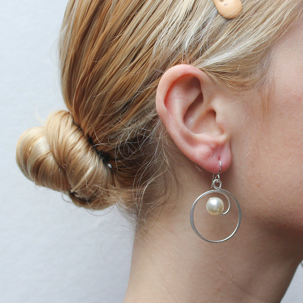 Large Spiral with Pearl Wire Earring