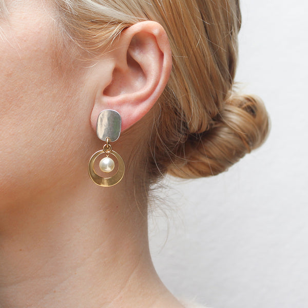 Oval with Cutout Disc and Pearl Post Earring