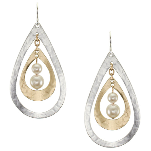 Tiered Teardrops with Graduated Pearls Wire Earring