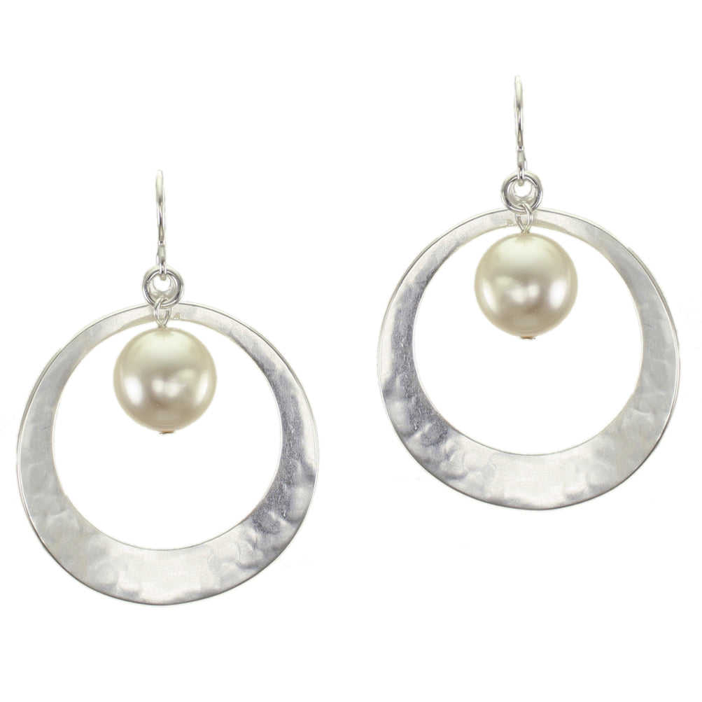 Large Cutout Disc and Pearl Wire Earring
