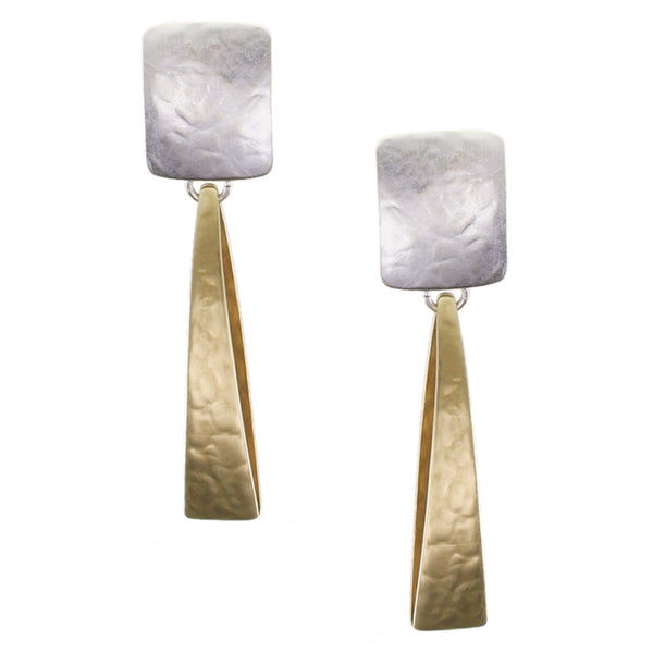 Rounded Rectangle with Back to Back Long Triangles Clip or Post Earrings