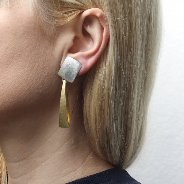 Rounded Rectangle with Back to Back Long Triangles Clip or Post Earrings