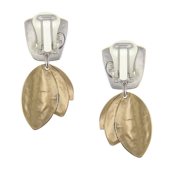 Tapered Square with Fanned Leaves Clip or Post Earrings