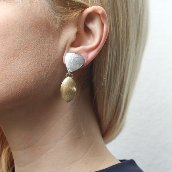 Triangle with Leaf Pod Clip or Post Earrings