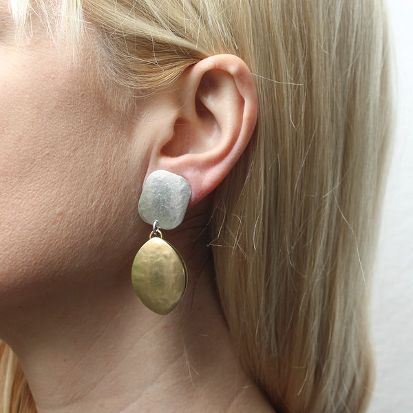 Rounded Rectangle with Leaf Pod Clip or Post Earrings