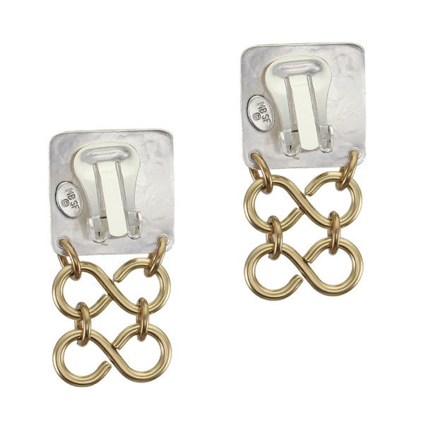Square with Chain Mail Clip or Post Earrings