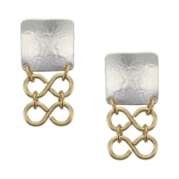 Square with Chain Mail Clip or Post Earrings