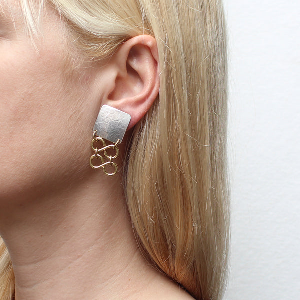 Square with Chain Mail Clip or Post Earrings