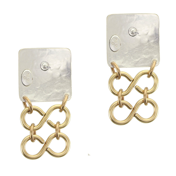 Square with Chain Mail Clip or Post Earrings