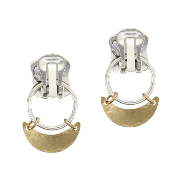 Small Rounded Square with Ring and Hinged Crescent Clip or Post Earrings