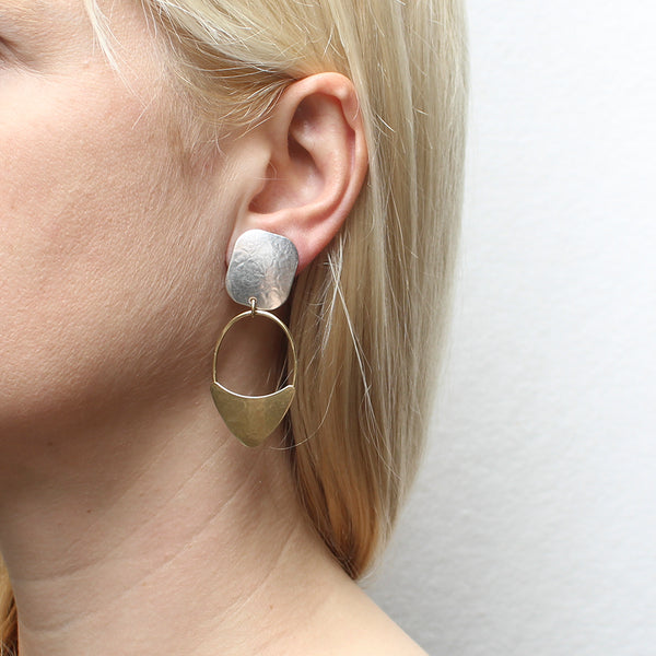 Rounded Rectangle with Fin and Hoop Clip or Post Earrings