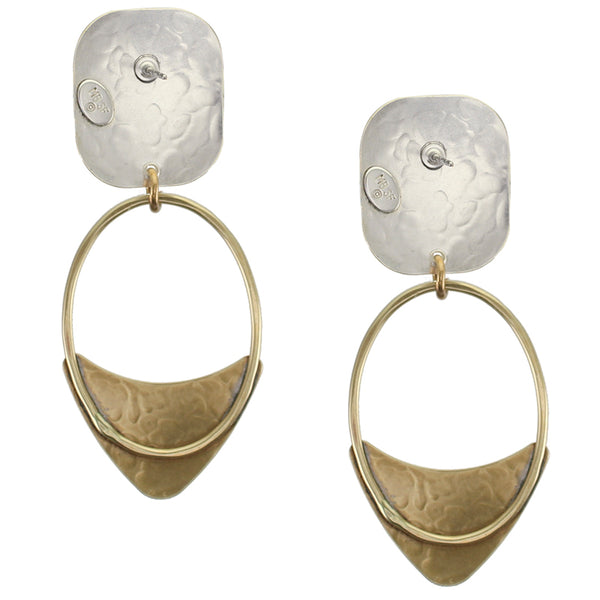 Rounded Rectangle with Fin and Hoop Clip or Post Earrings