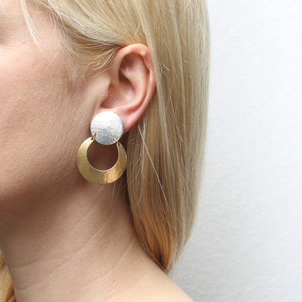 Large Disc with Hinged Crescent Clip or Post Earrings