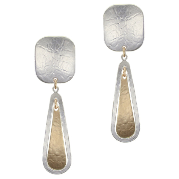 Rounded Rectangle with Teardrop Frame Clip or Post Earrings