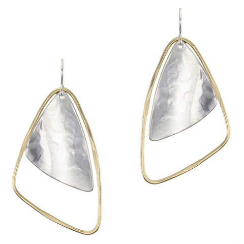 Rounded Triangles with Triangular Rings Wire Earrings