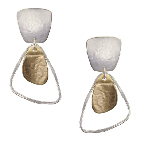 Tapered Square with Triangle and Triangular Rings Clip or Post Earrings