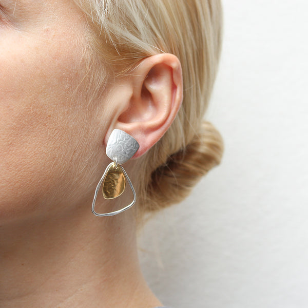 Tapered Square with Triangle and Triangular Rings Clip or Post Earrings