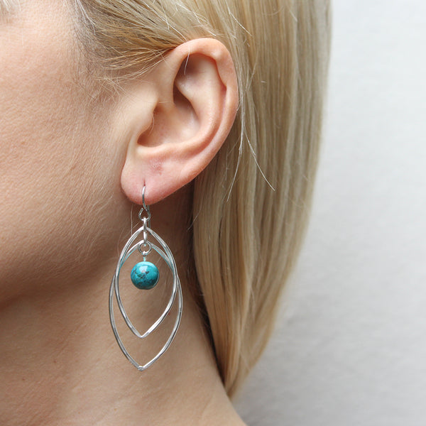 Large Layered Leaf Rings with Turquoise Beads Wire Earrings