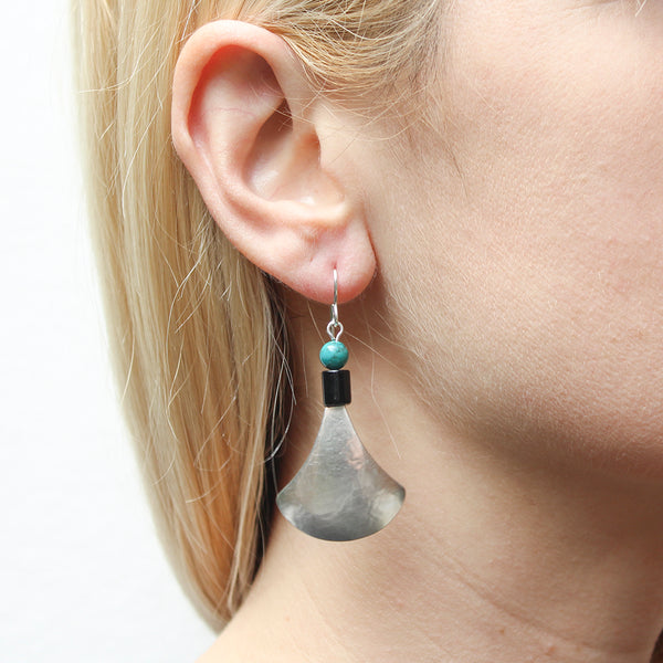 Teardrop with Turquoise and Black Beads Wire Earrings