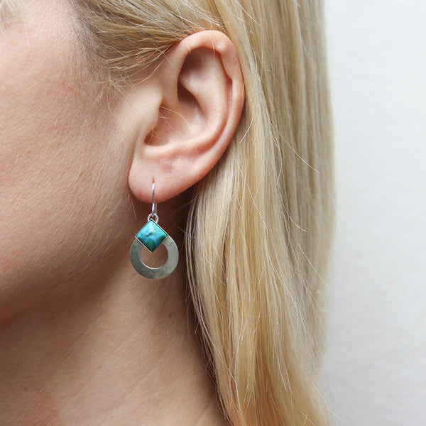 Medium Wide Ring with Turquoise Gem Wire Earrings