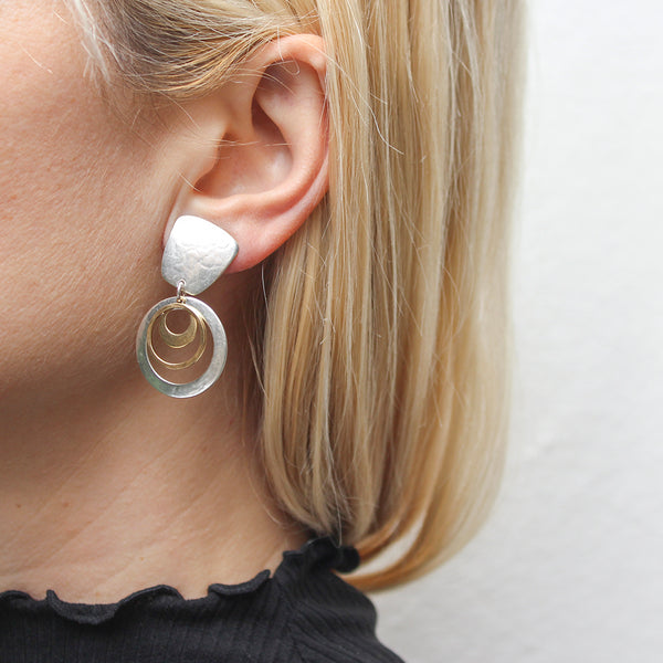 Tapered Square with Rings and Cutout Disc Clip or Post Earring