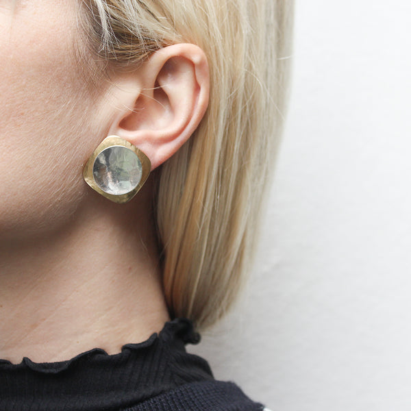Rounded Square with Dished Disc Clip or Post Earring