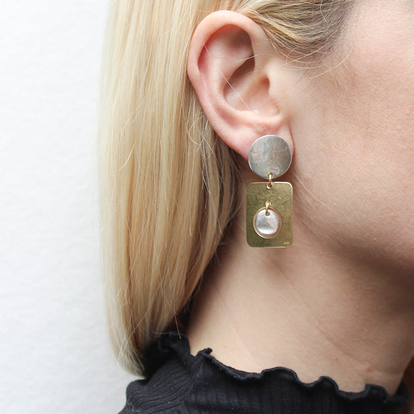 Disc with Rectangle and Hanging Disc Clip or Post Earring