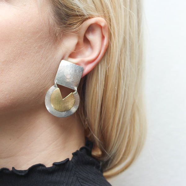 Square with Cutout Discs Clip or Post Earring