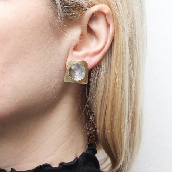 Tapered Rectangle with Dished Disc Clip or Post Earring
