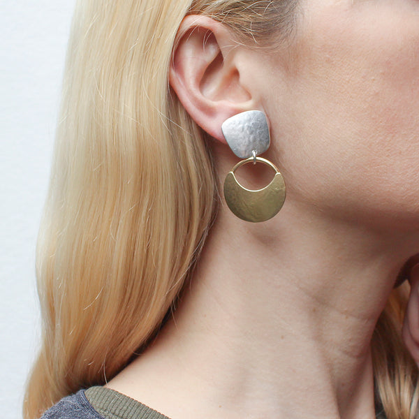 Tapered Square with Crescent Hoop Clip or Post Earring
