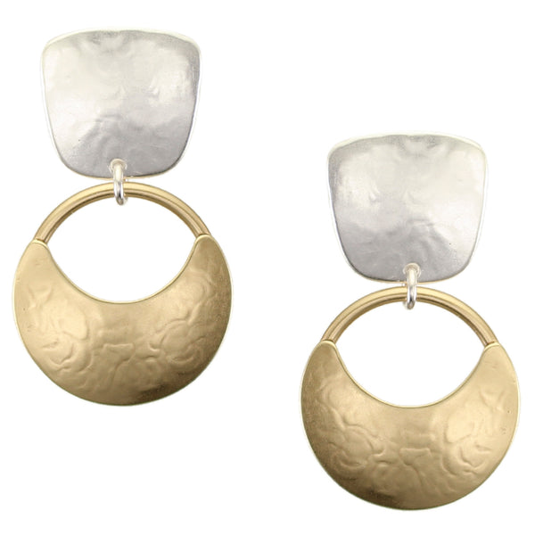Tapered Square with Crescent Hoop Clip or Post Earring