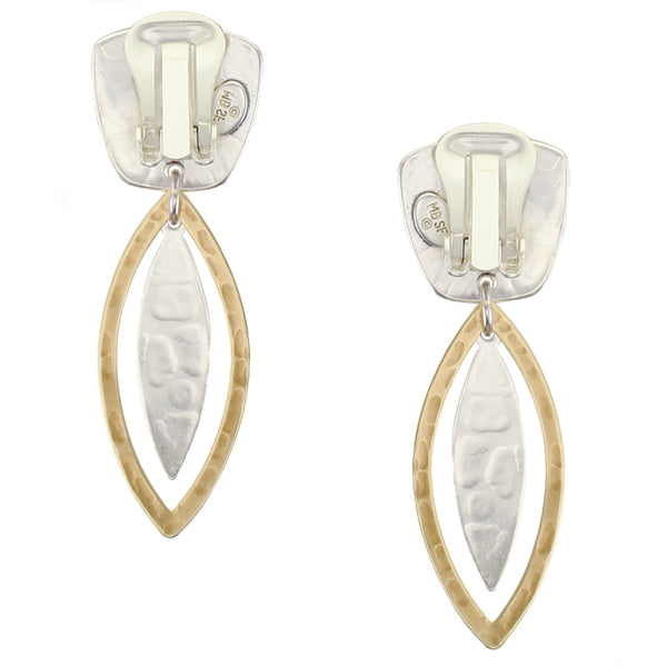 Tapered Square with Leaf and Frame Clip or Post Earring